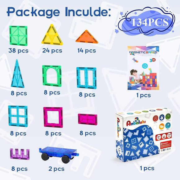134PCS Anbalulu Magnetic Building Tiles Large Magnet 3D STEM StackingToys - Picture 4 of 12